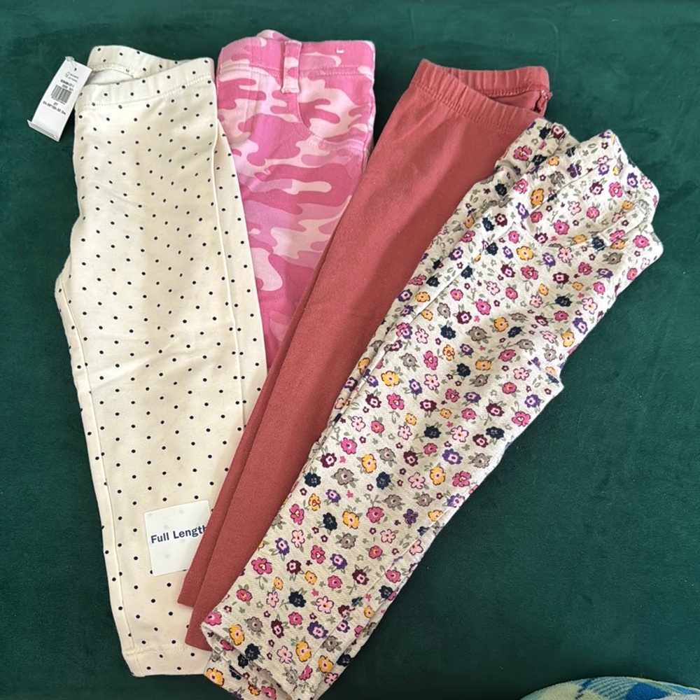 Set of Four Girls' Leggings - Polka Dot, Camo, Solid, Floral